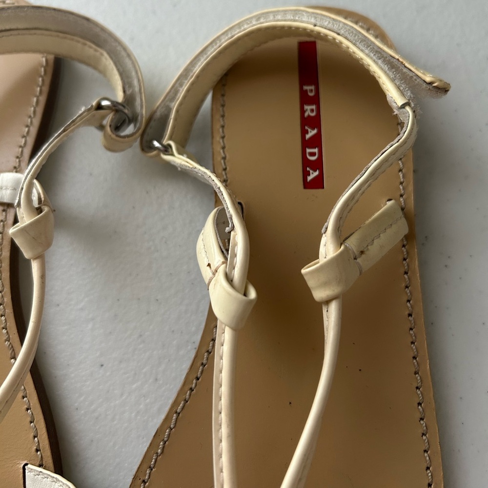 Prada Kids Girl Cream Bow Thong Sandals Ankle Strap Designer Flats Size 4–4.5 - Picture 6 of 16